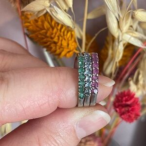 Stackable Band Rings - Ruby, Emerald and Tanzanite
